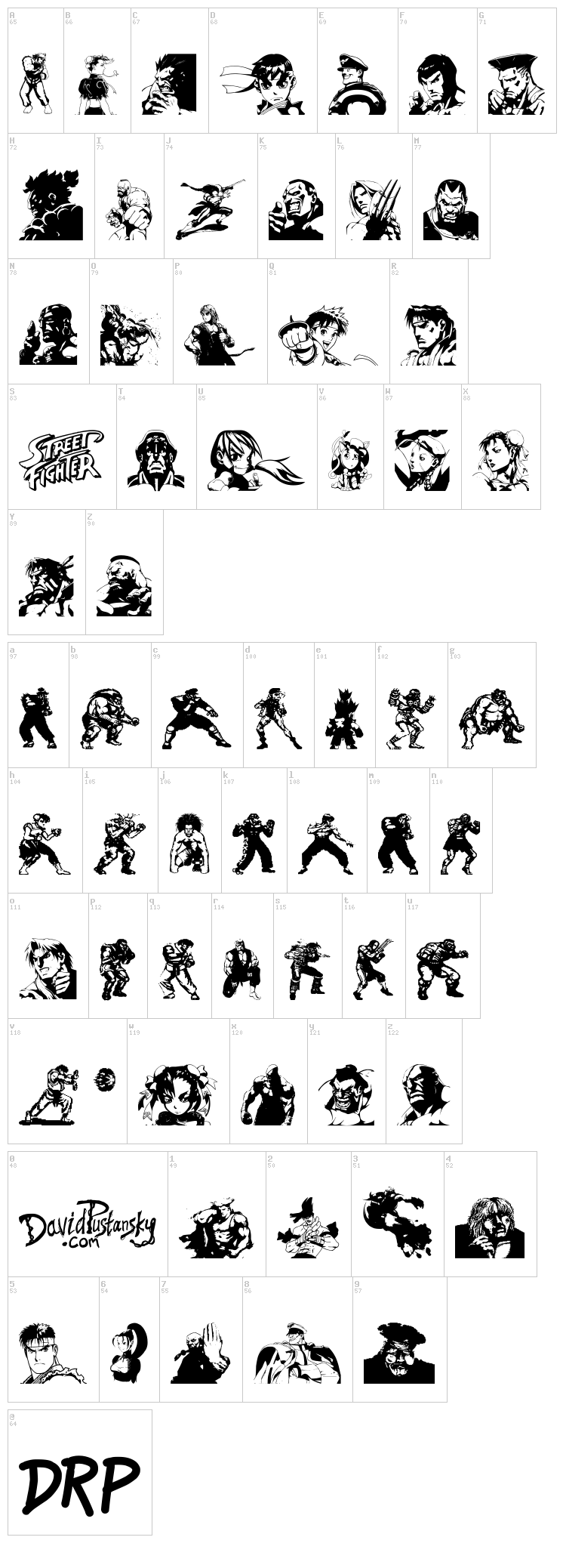 Super Street Fighter Hyper Fonting font map